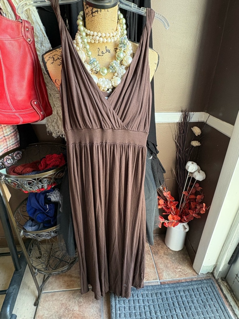 GAP Brown Sleeveless V-Neck Maxi Dress